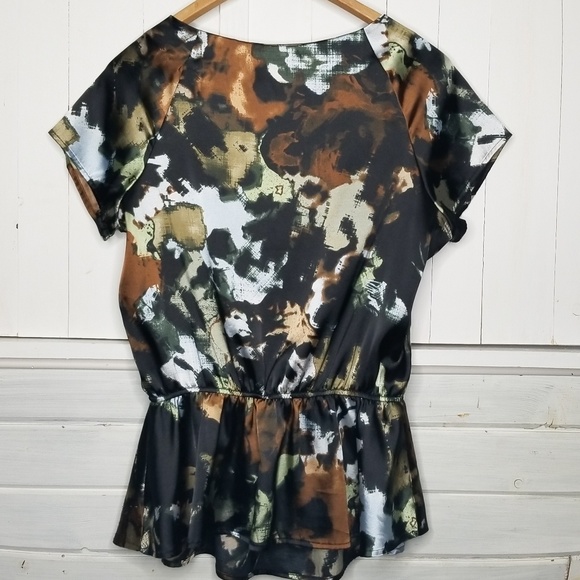 Anthropologie Pleione Blouse Peplum Black Brown - Picture 5 of 6